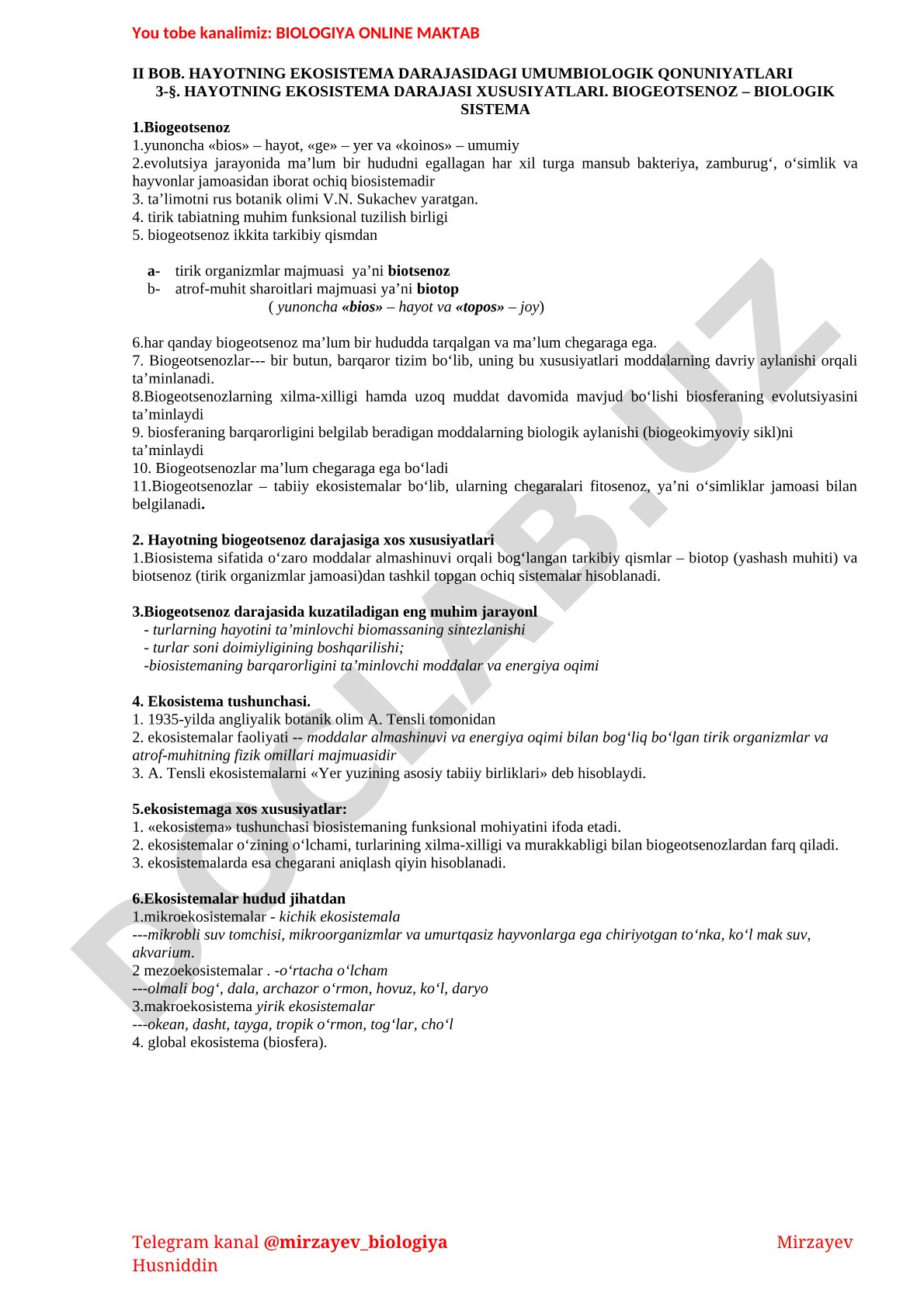 Biogeotsenoz – biologik sistema