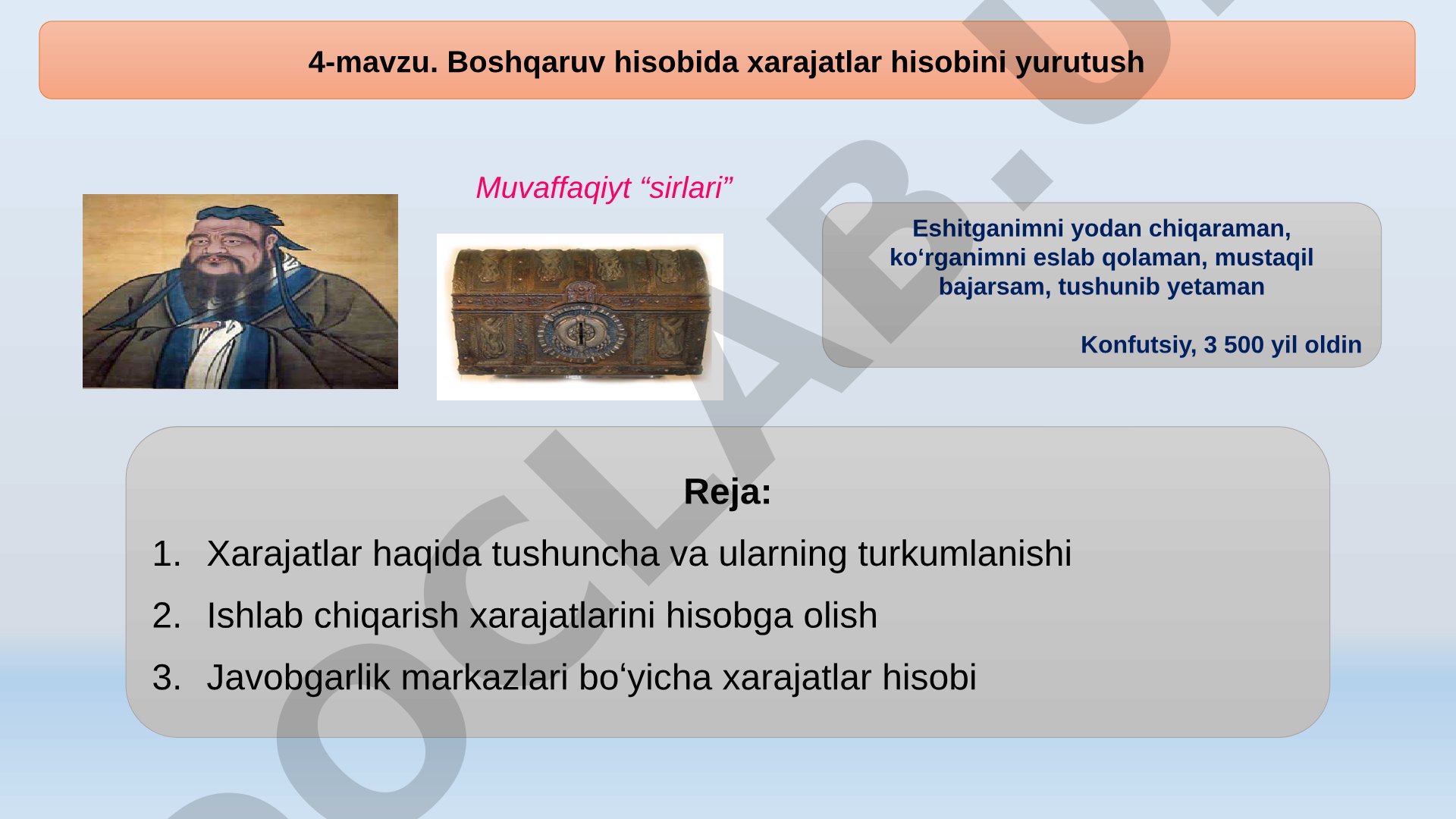 Boshqaruv hisobida xarajatlar hisobini yurutush