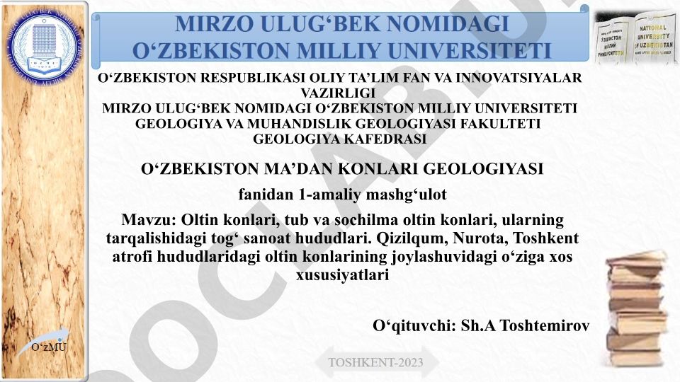 Oltin konlari, tub va sochilma oltin konlari, ularning tarqalishidagi tog' sanoat hududlari