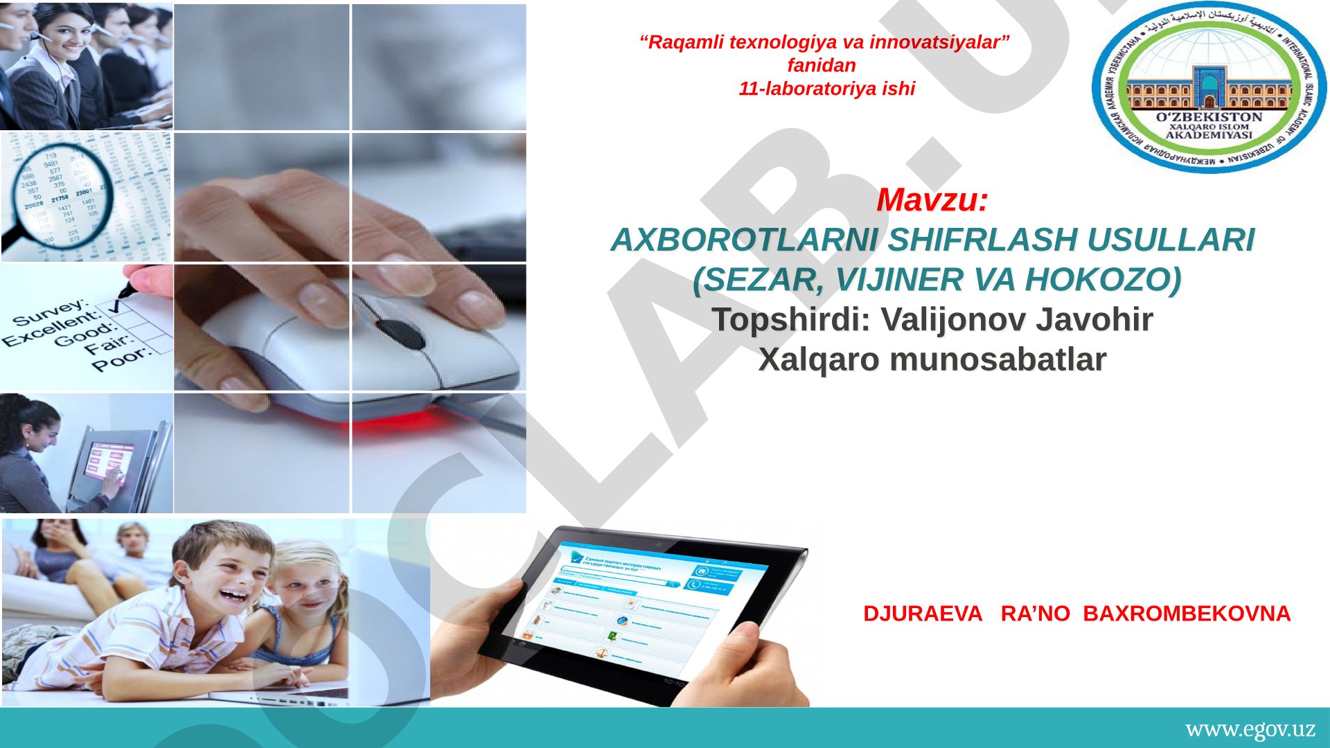 Axborotlarni shifrlash usullari (Sezar, Vijiner va hokozo)