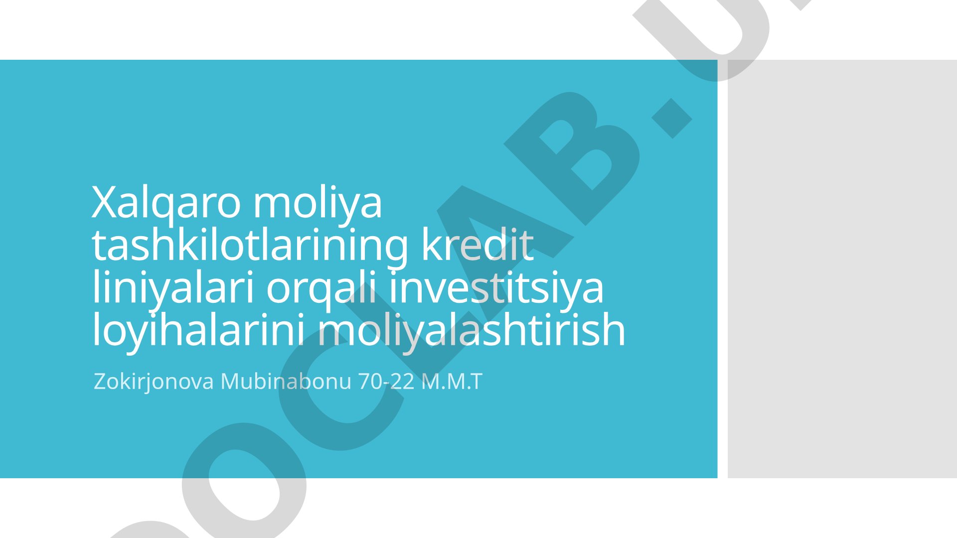 Xalqaro moliya tashkilotlarining kredit liniyalari orqali investitsiya loyihalarini moliyalashtirish