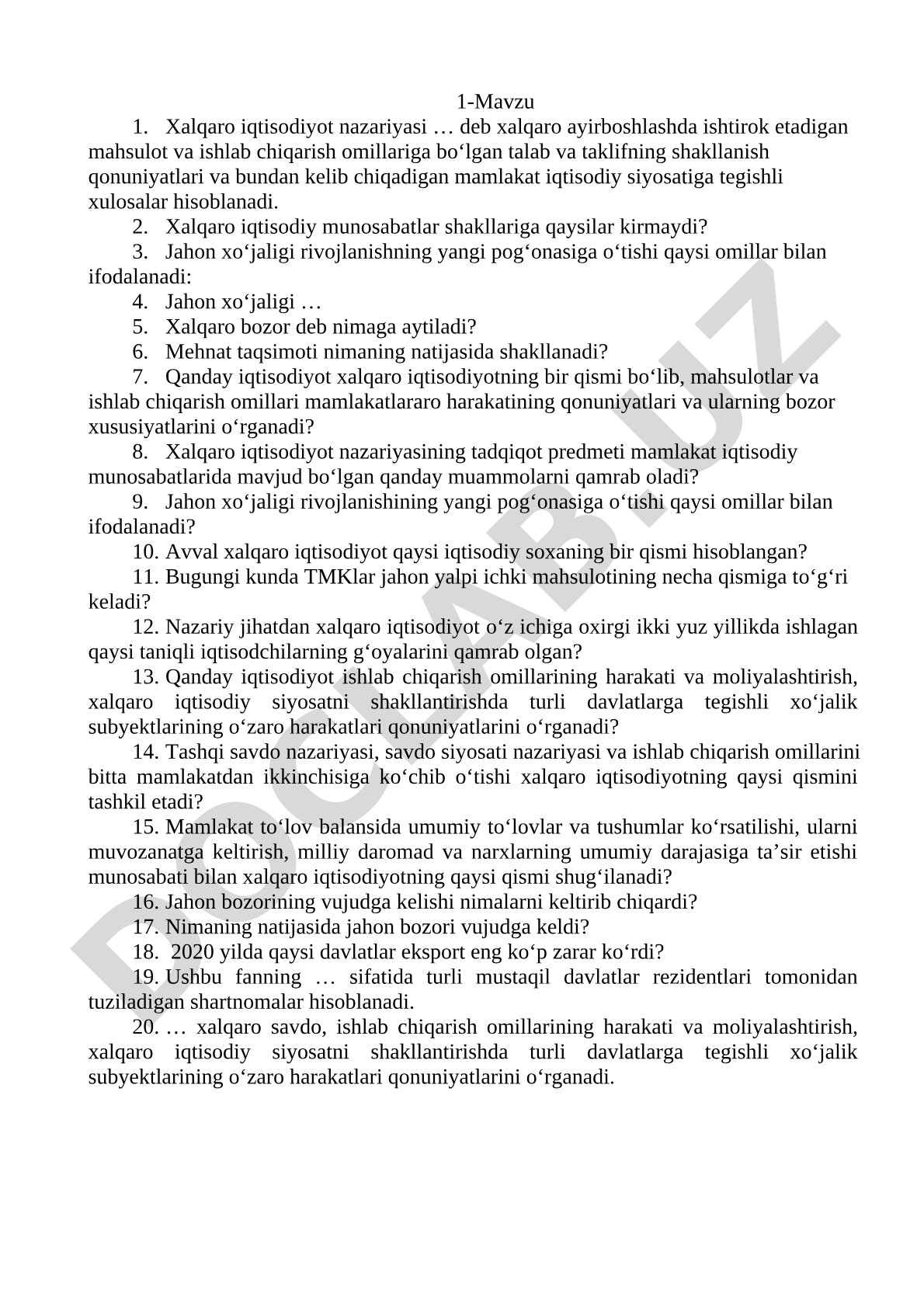 1-Mavzu Xalqaro iqtisodiyot nazariyasi
