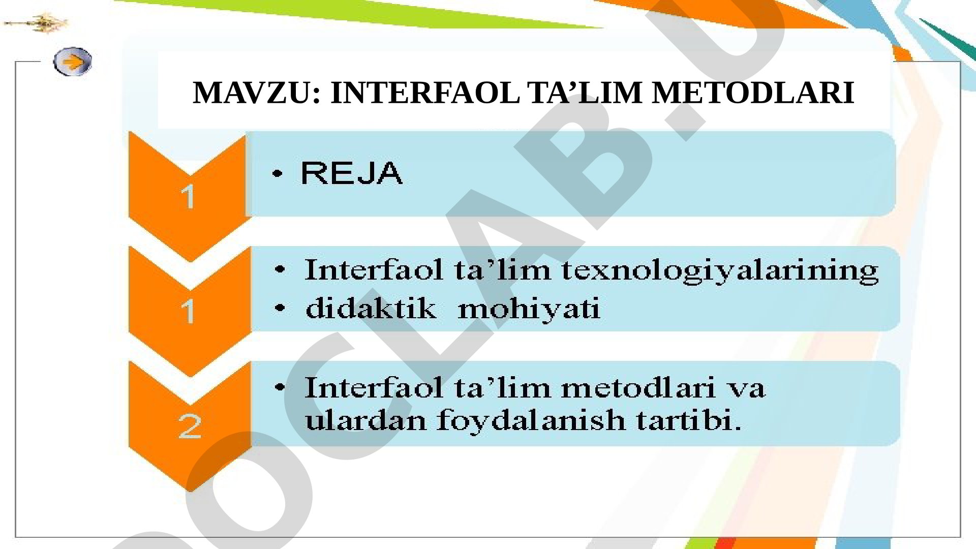 Interfaol ta’lim metodlari haqida taqdimot