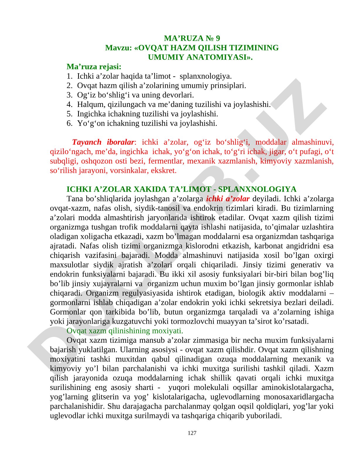 OVQAT HAZM QILISH TIZIMINING UMUMIY ANATOMIYASI