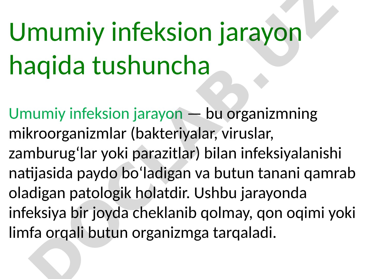 Umumiy infeksion jarayon haqida tushuncha