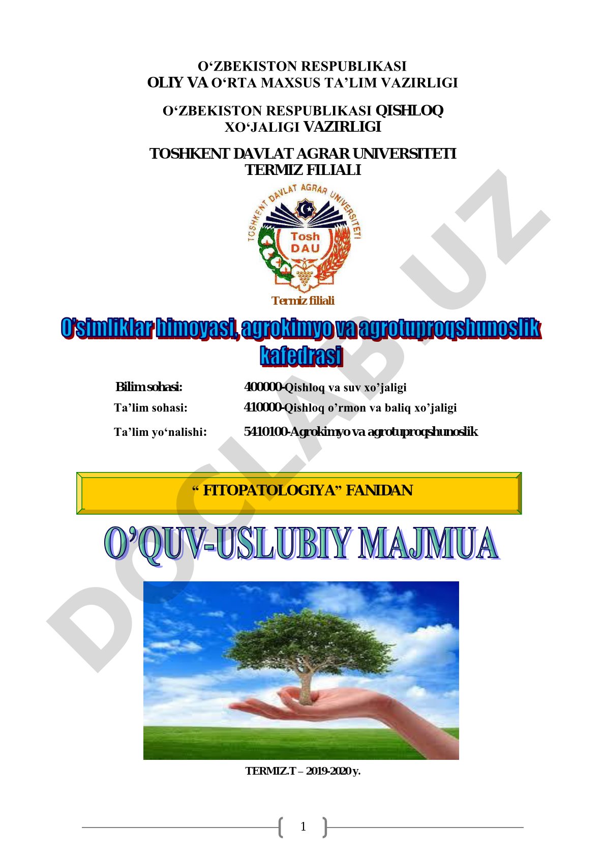 Fitopatologiya fanidan o'quv-uslubiy majmua