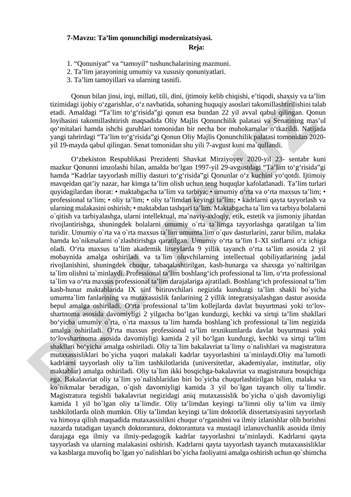 Ta’lim qonunchiligi modernizatsiyasi