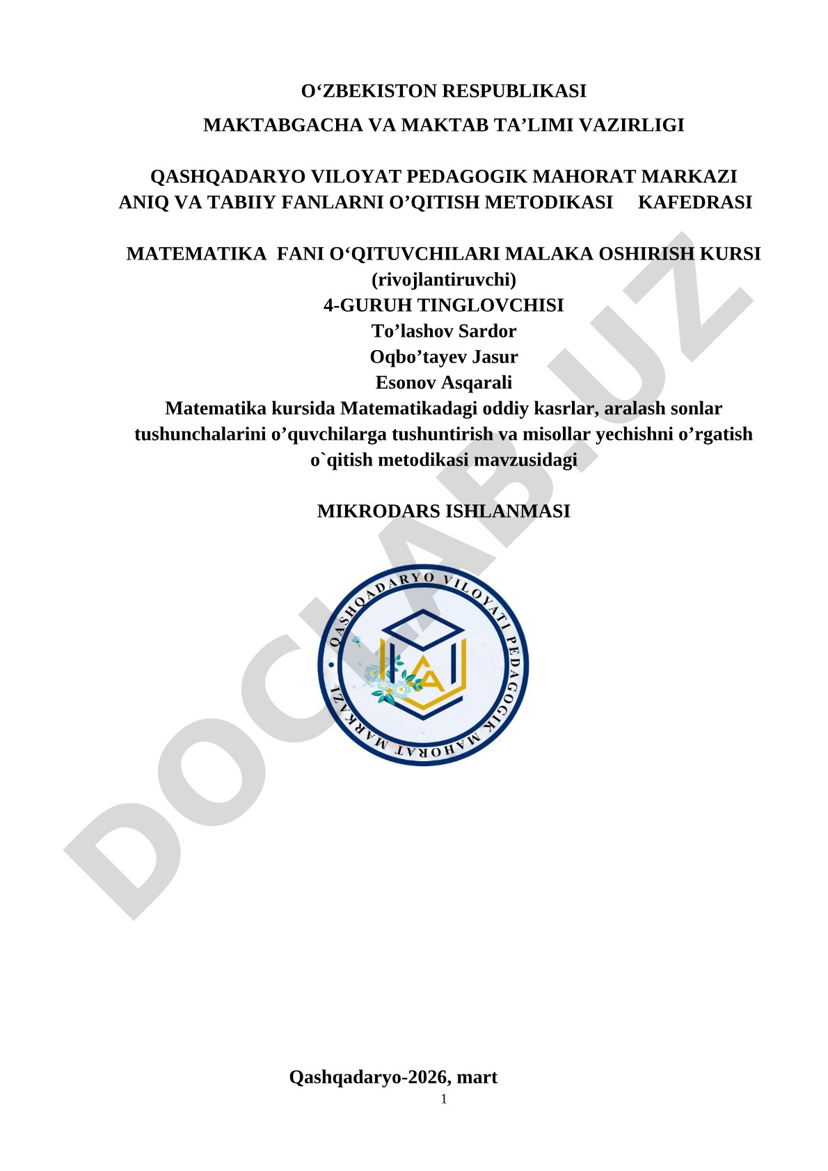 Matematikadagi oddiy kasrlar va aralash sonlar tushunchalarini o'qitish metodikasi