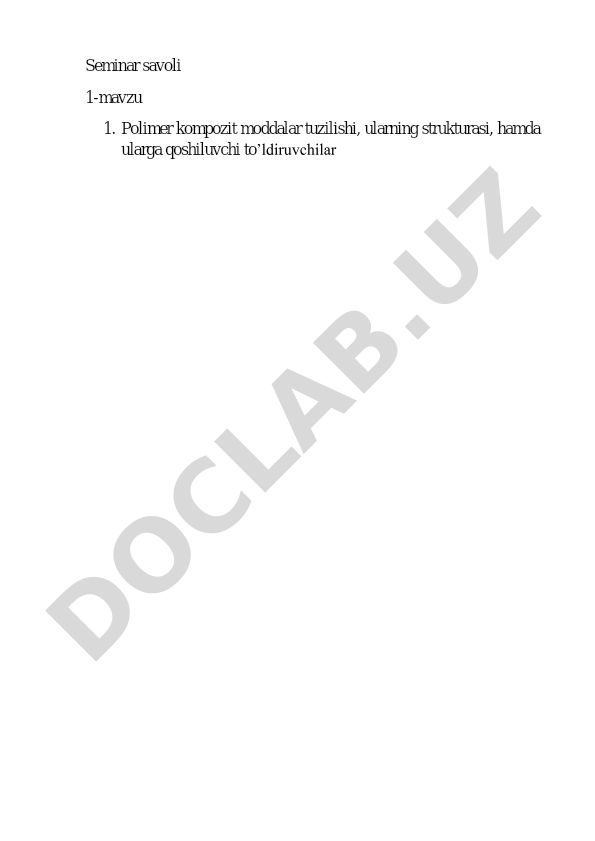 Polimer kompozit moddalar tuzilishi va to'ldiruvchilar