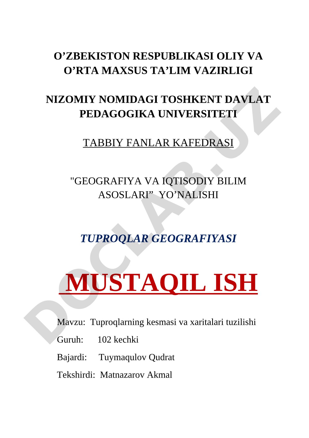 Tuproqlarning kesmasi va xaritalari tuzilishi