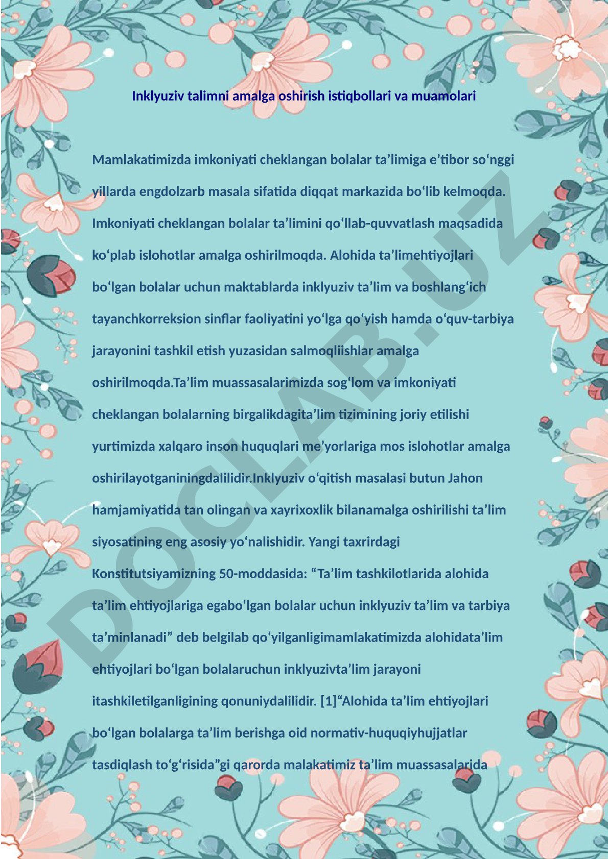 Inklyuziv ta'limni amalga oshirish istiqbollari va muammolari