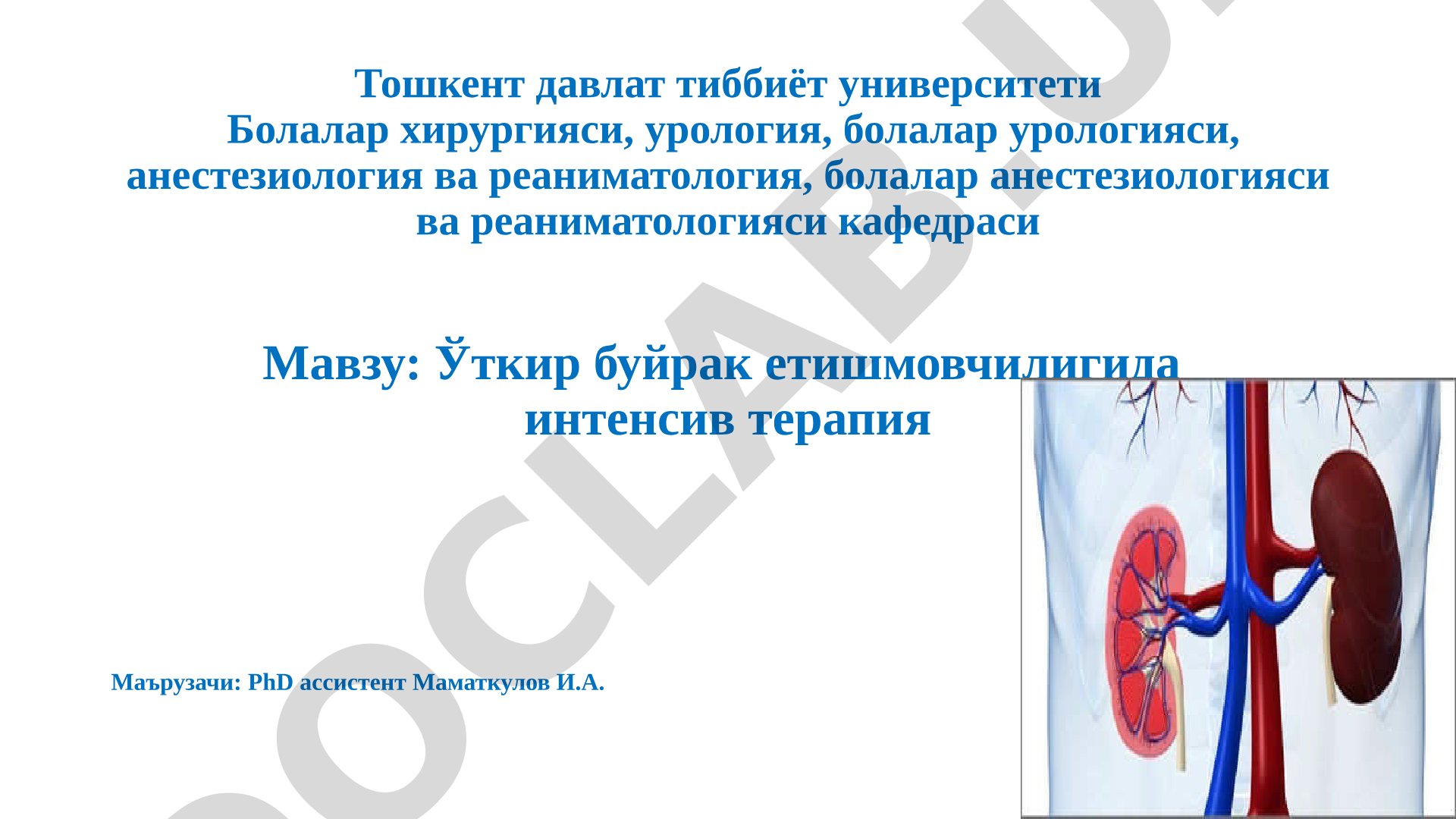 Ўткир буйрак етишмовчилигида интенсив терапия