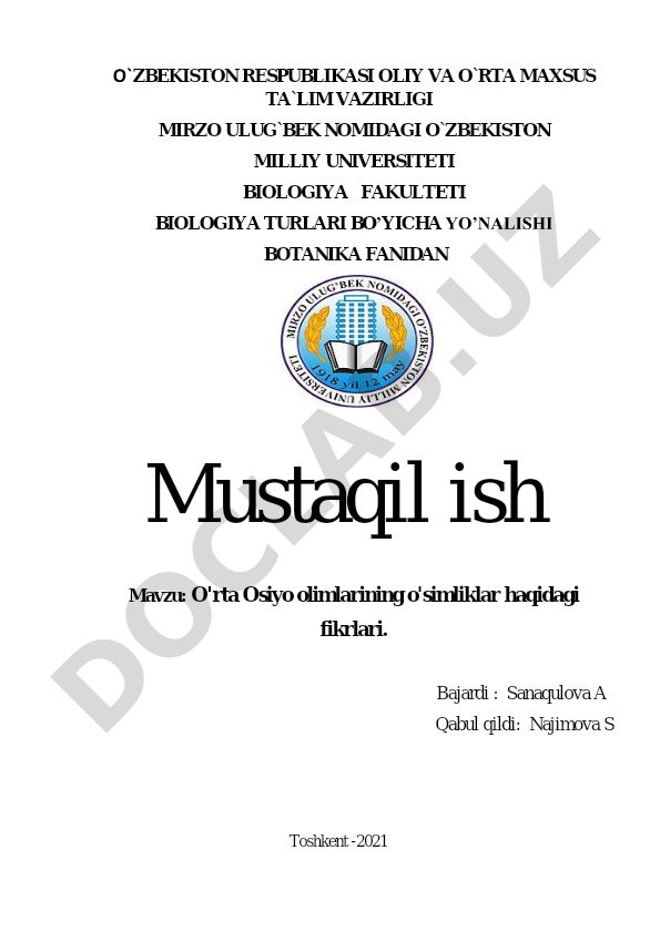 O'rta Osiyo olimlarining o'simliklar haqidagi fikrlari
