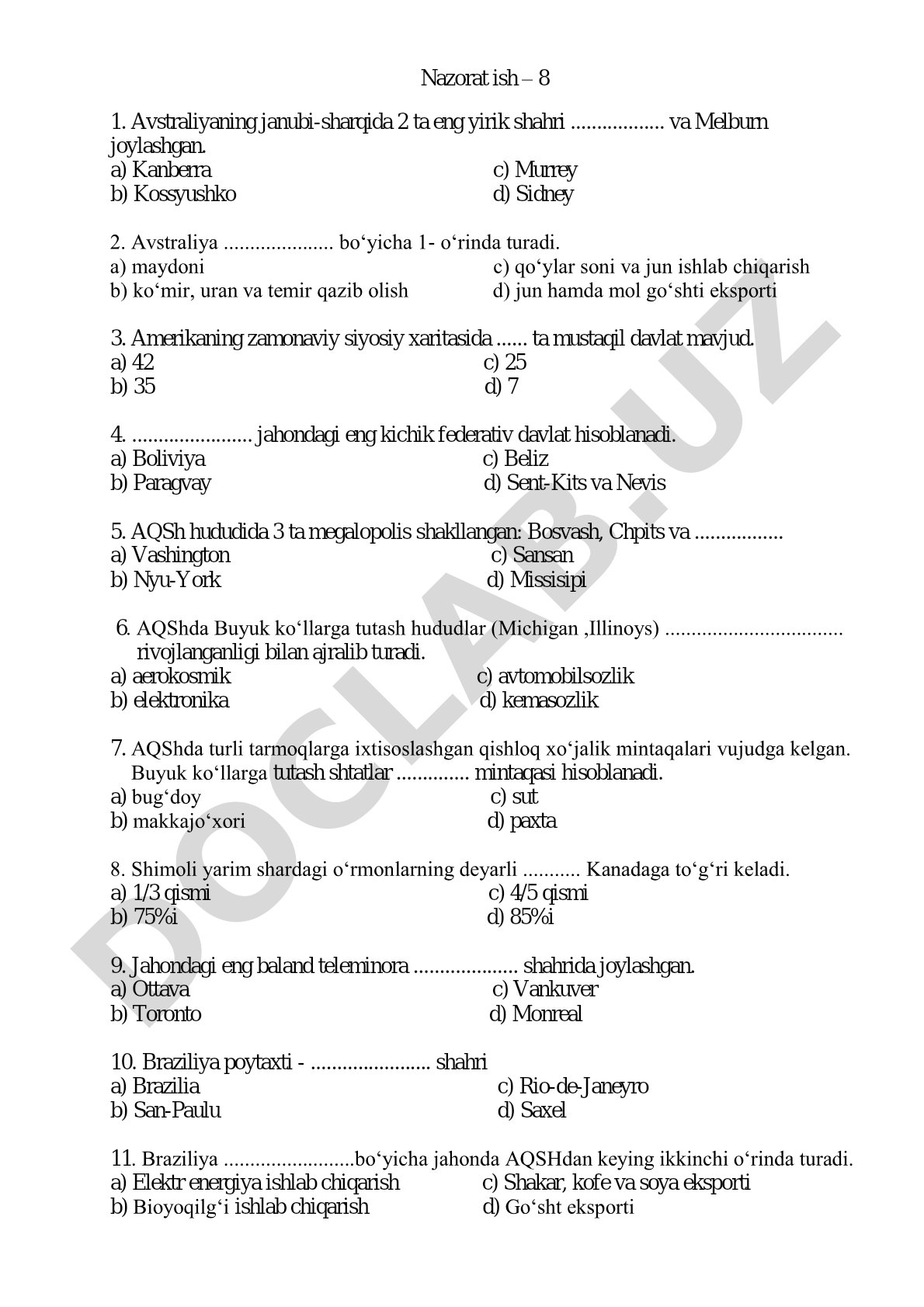Avstraliya, AQSh va Kanada geografiyasi