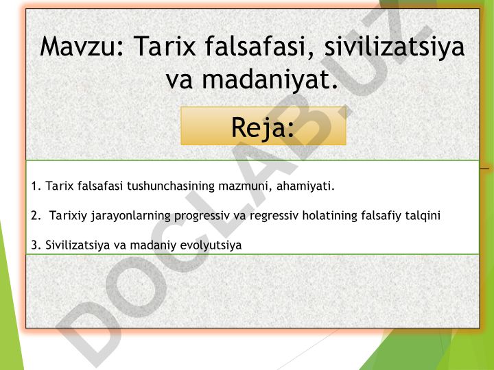 Tarix falsafasi, sivilizatsiya va madaniyat