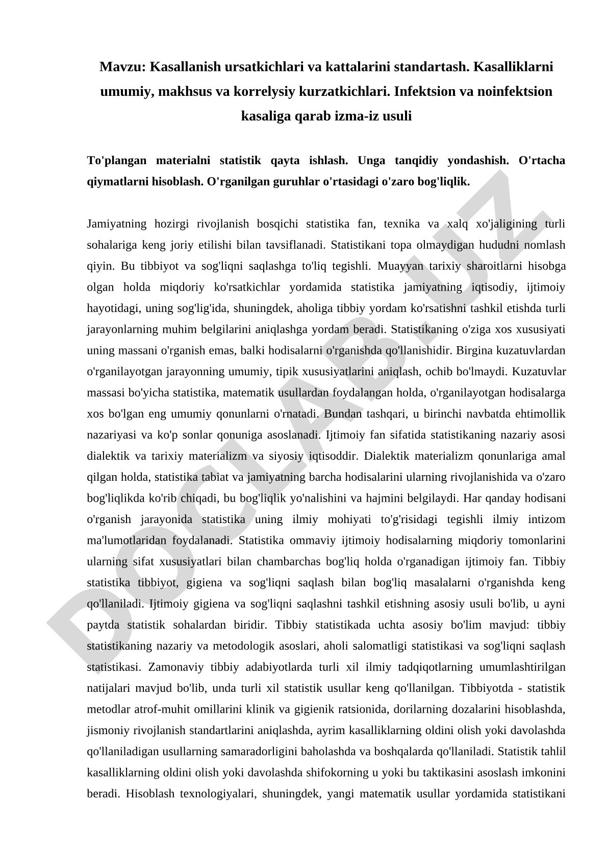 Kasallanish ursatkichlari va kattalarini standartash