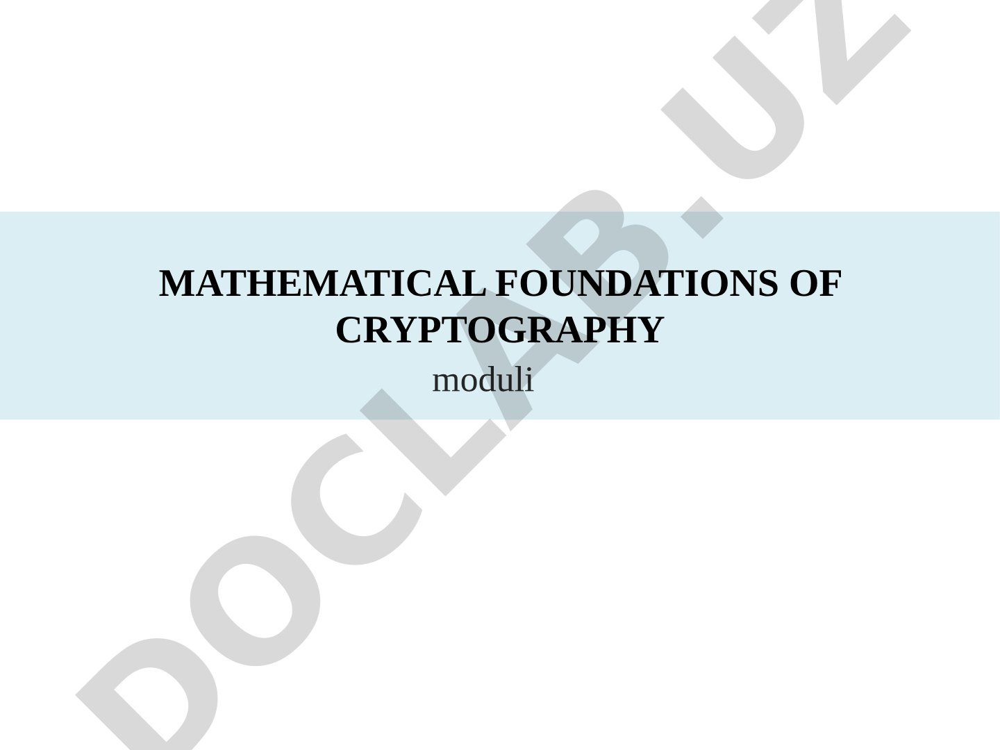 Kriptografiyaning matematik asoslari moduli o'quv yuklamasi