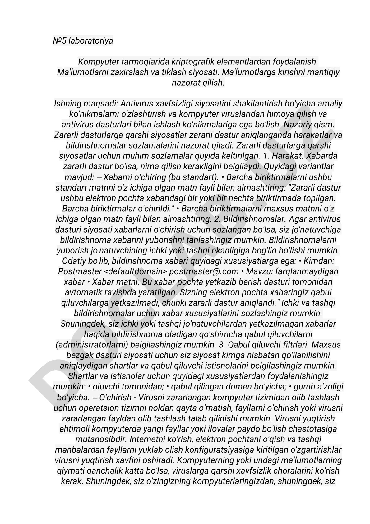 Kompyuter tarmoqlarida kriptografik elementlardan foydalanish