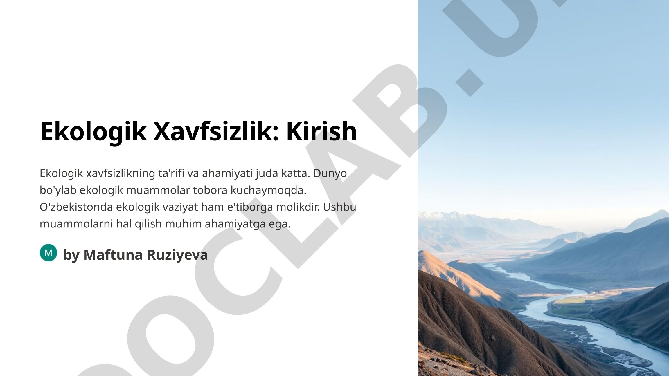 Ekologik xavfsizlik muammolari va O'zbekiston ekologik qonunchiligi