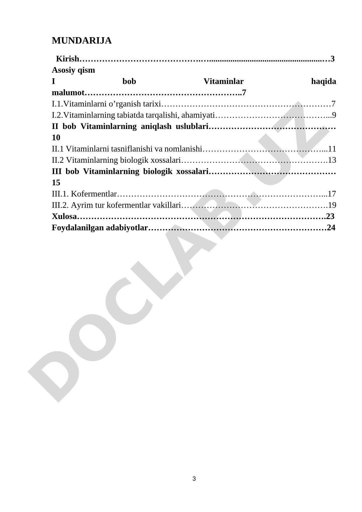 Vitaminlarni tabiatda tarqalishi, siniflanishi, tuzilishi, biologik xossalari. Kofermentlar.