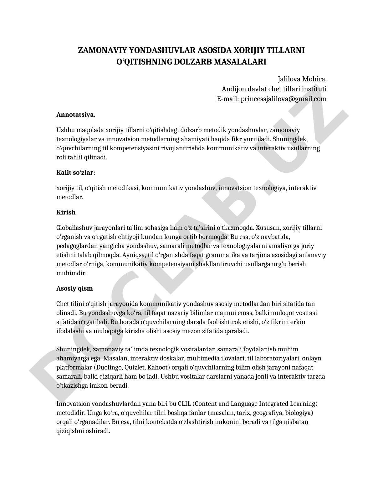 ZAMONAVIY YONDASHUVLAR ASOSIDA XORIJIY TILLARNI O‘QITISHNING DOLZARB MASALALARI
