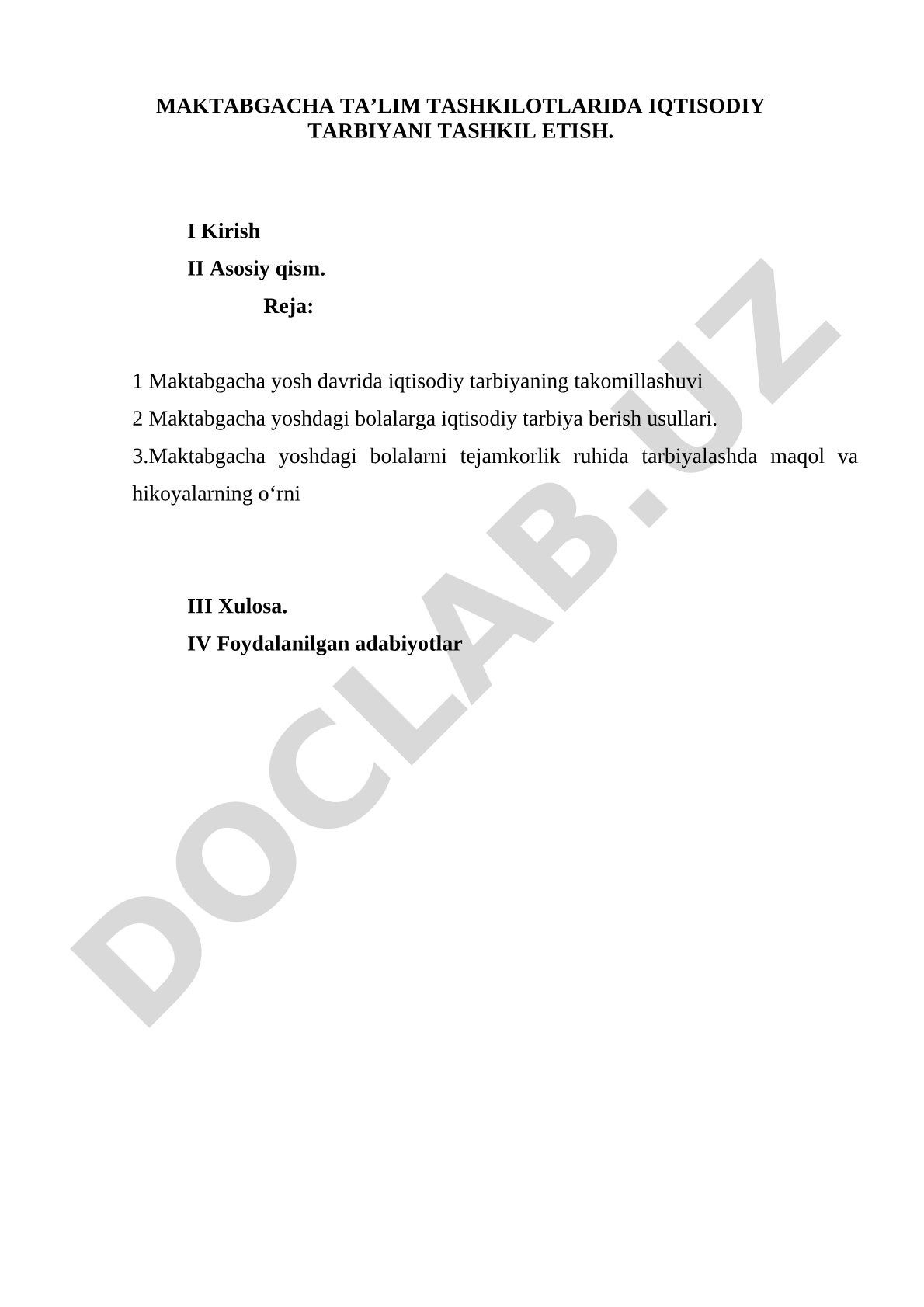 Maktabgacha ta’lim tashkilotlarida iqtisodiy tarbiyani tashkil etish