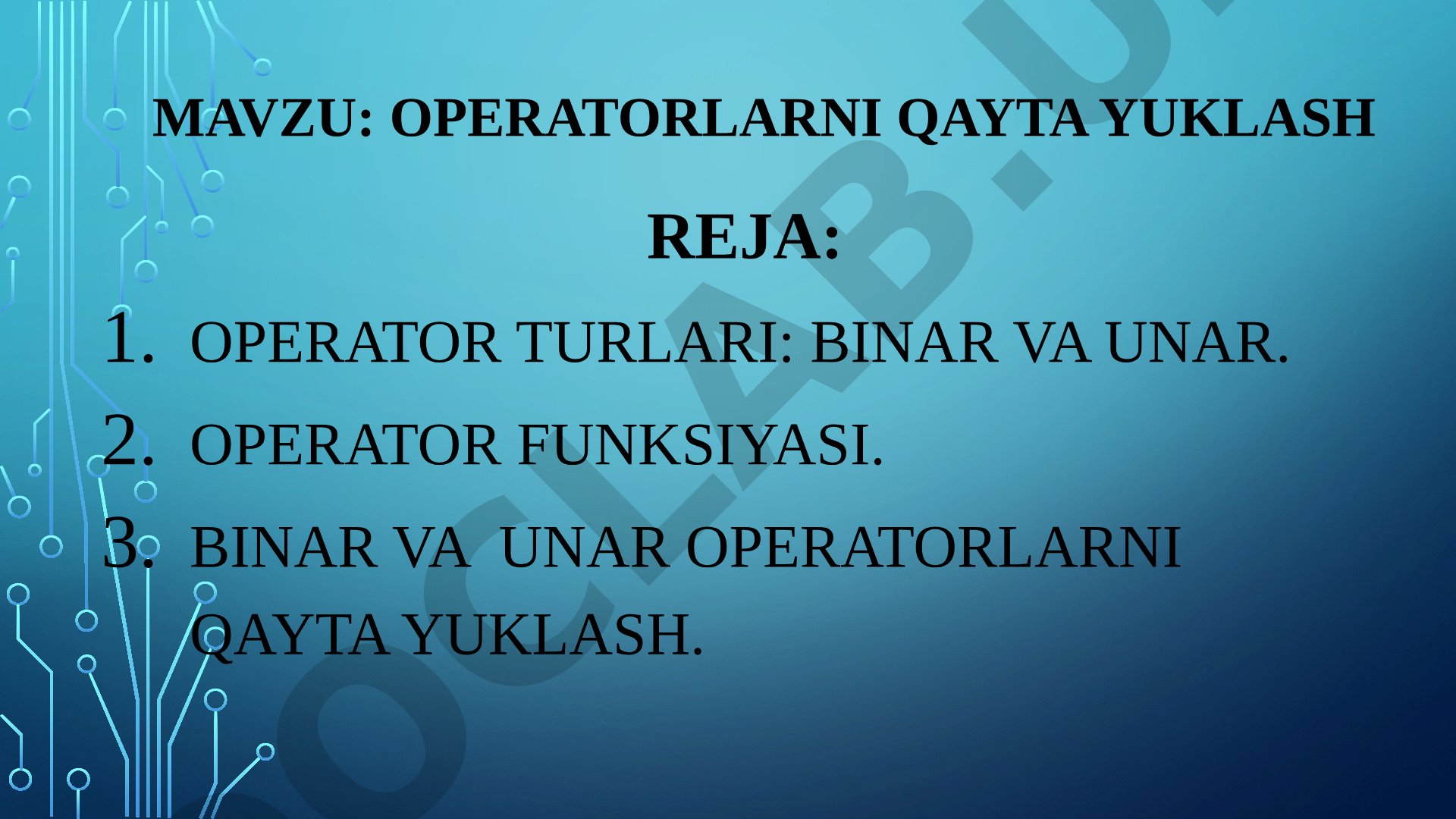 C# tilida operatorlarni qayta yuklash tushunchasi, unar va binar operatorlar uchun