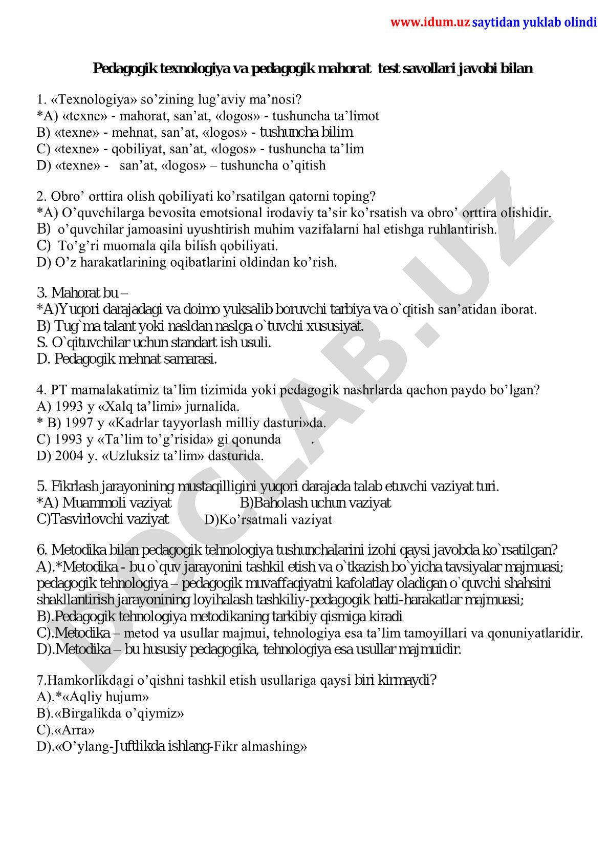 Pedagogik texnologiya va pedagogik mahorat