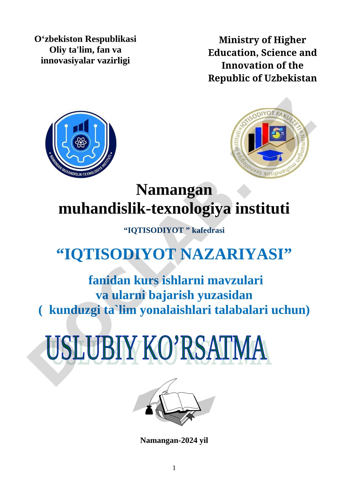 Iqtisodiyot nazariyasi fanidan mavzulari va ularni bajarish yuzasidan