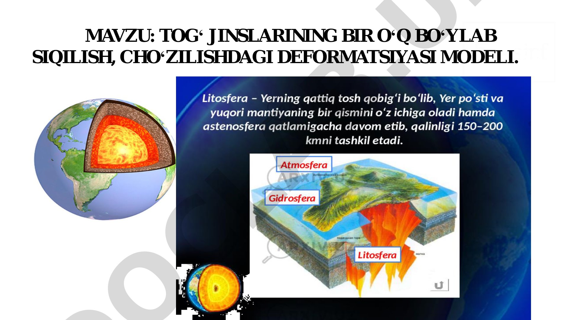 Tog' jinslarining bir o'q bo'ylab siqilish, cho'zilishdagi deformatsiyasi modeli