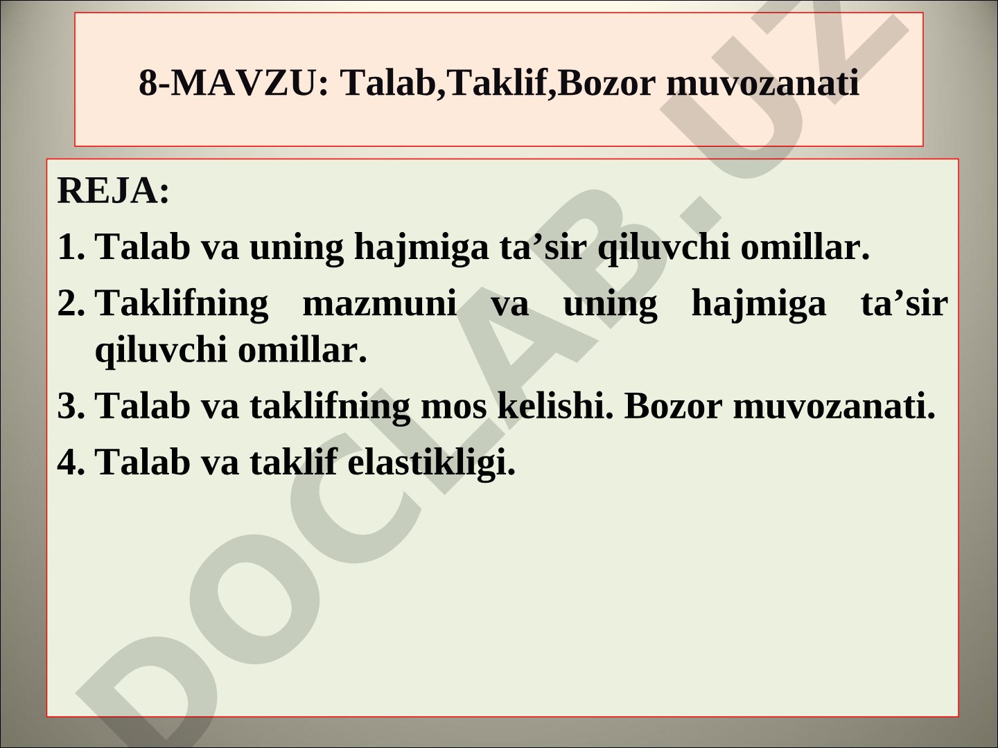 Talab, Taklif, Bozor muvozanati