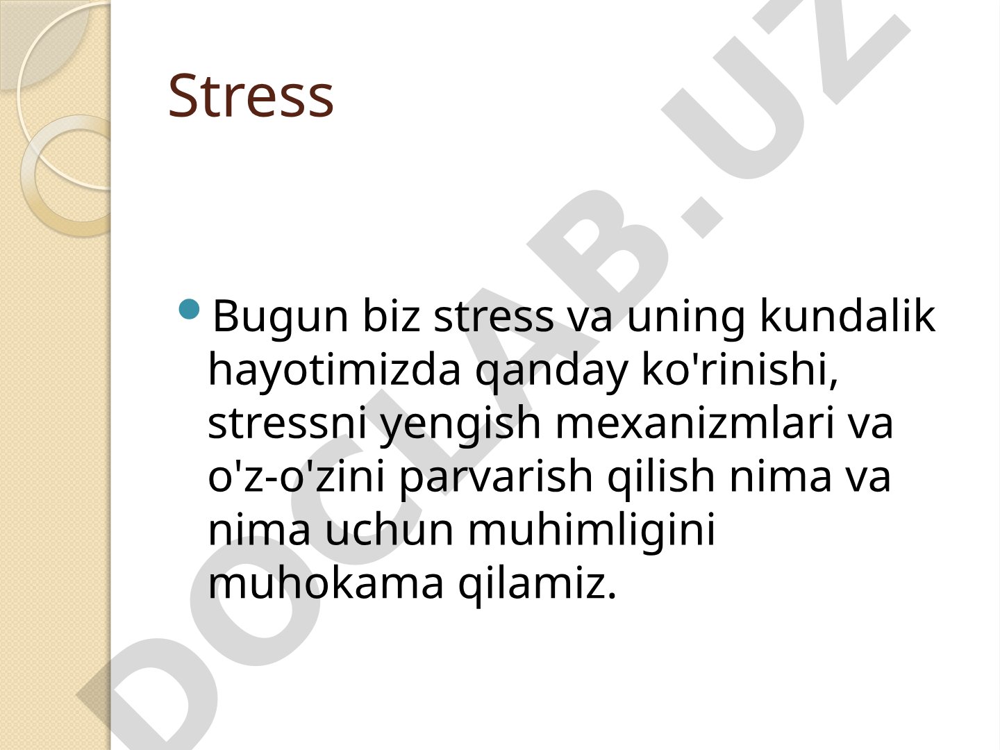 Stress va uni yengish mexanizmlari