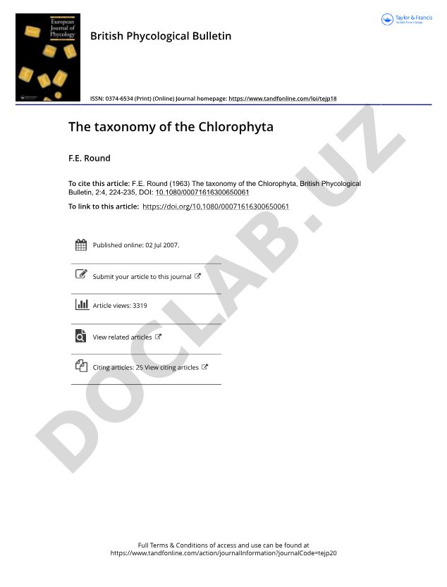 The taxonomy of the Chlorophyta