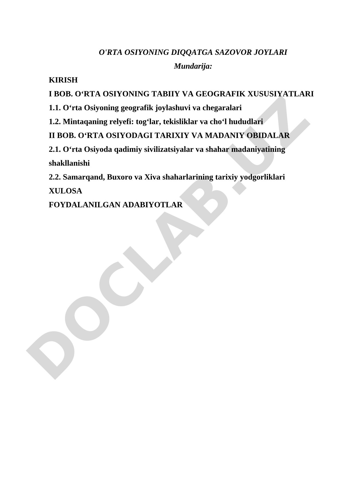 O'rta Osiyoning diqqatga sazovor joylari