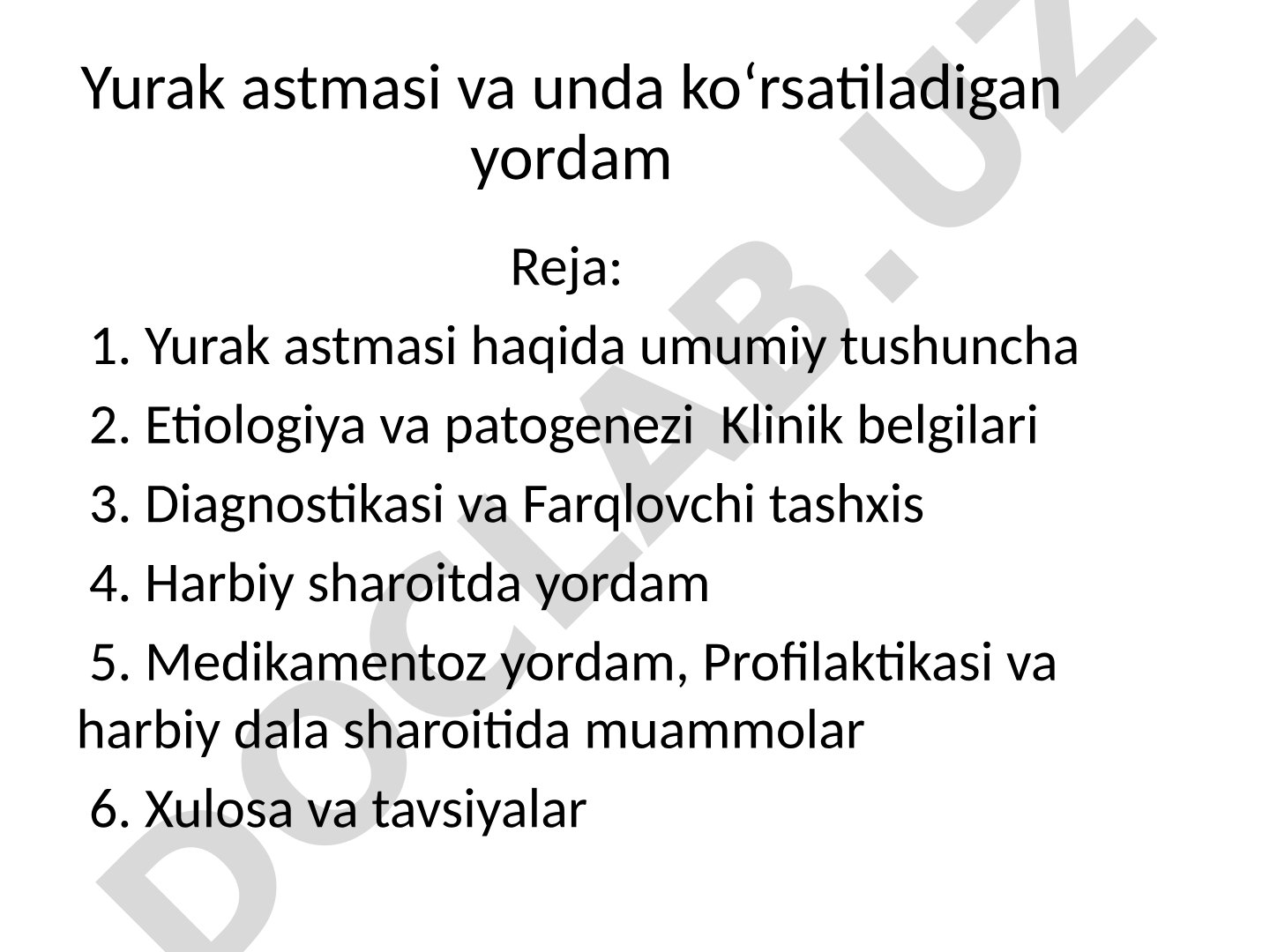 Yurak astmasi va unda koʻrsatiladigan yordam