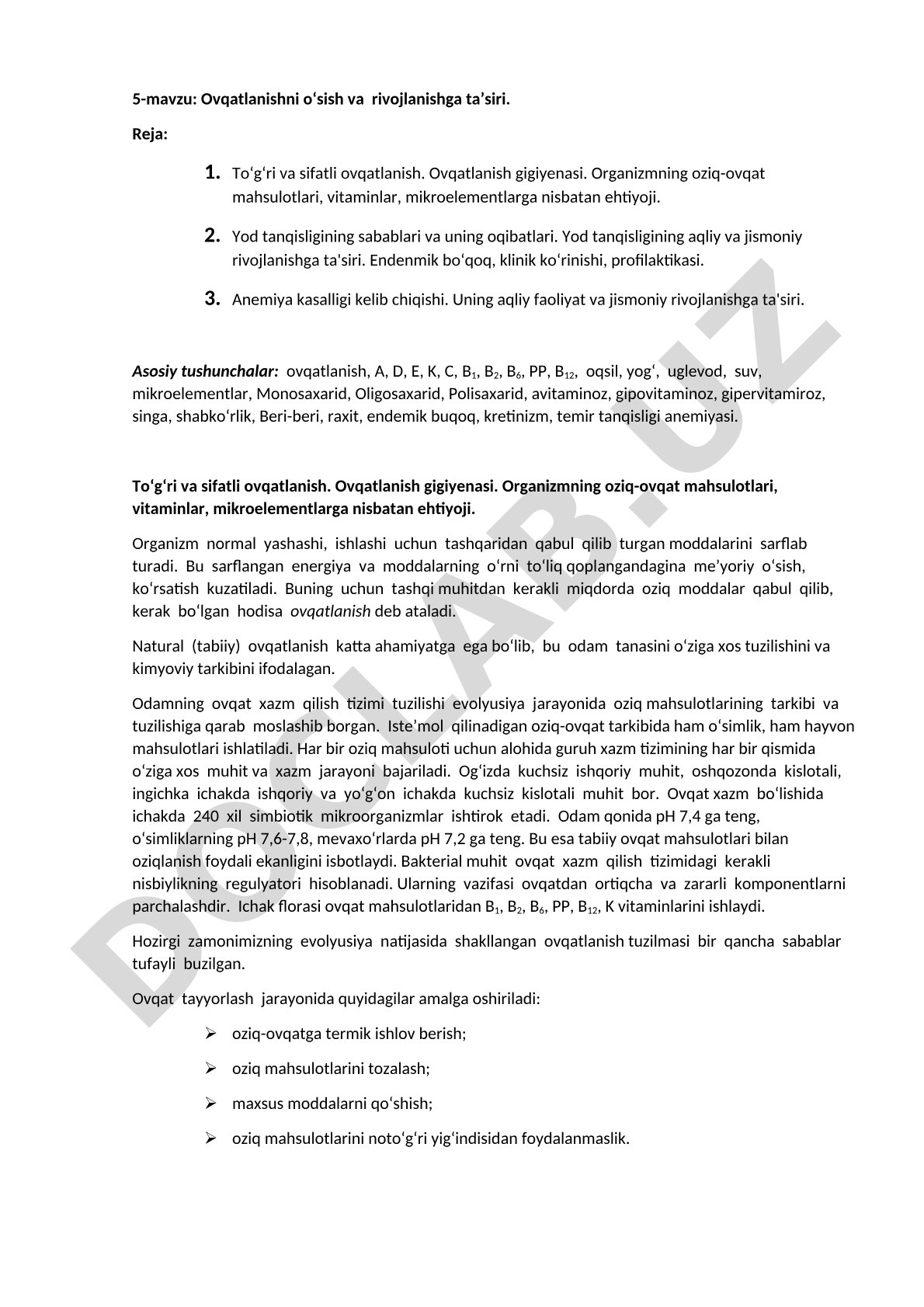 Ovqatlanishni o'sish va rivojlanishga ta'siri