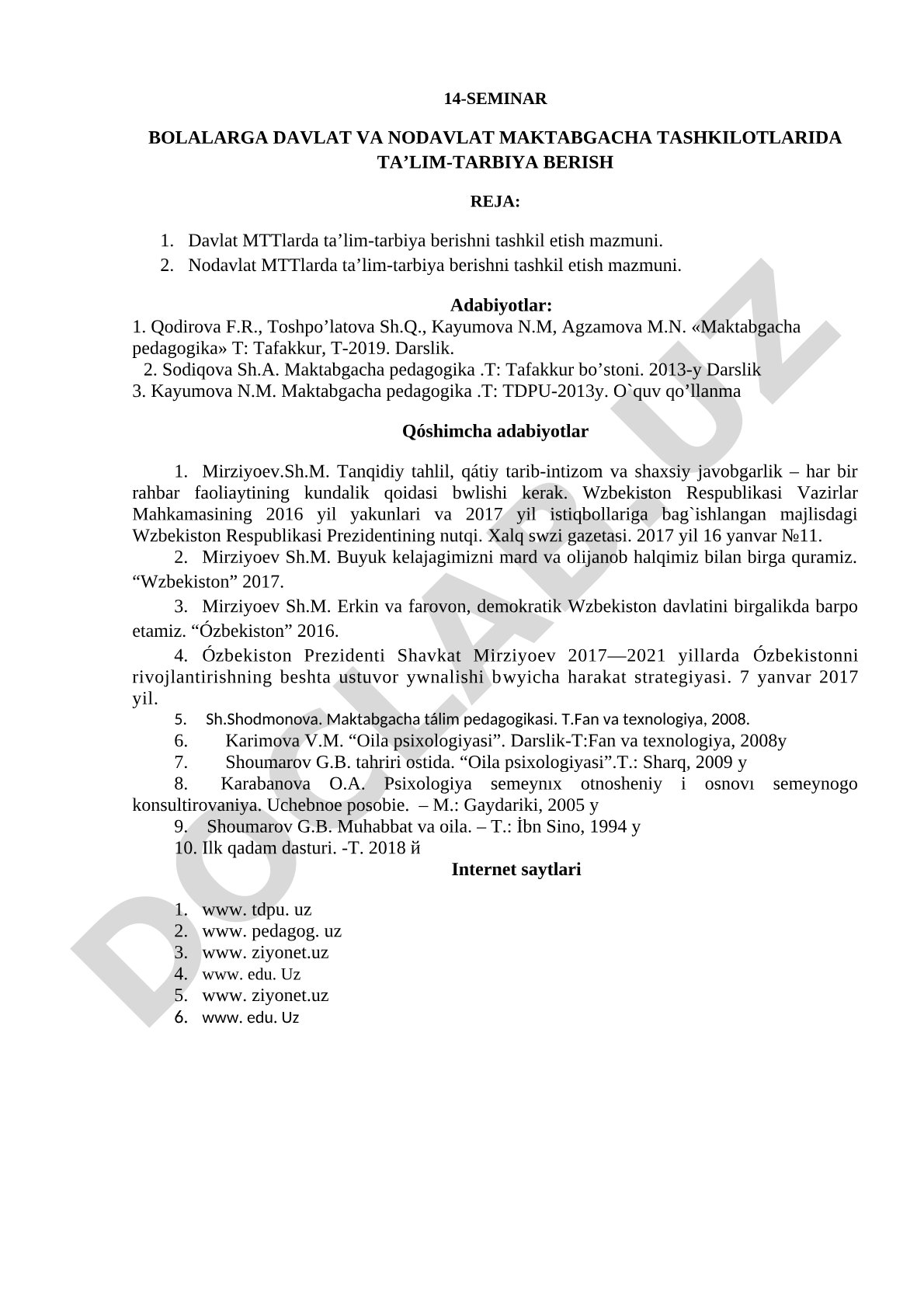 Bolalarga davlat va nodavlat maktabgacha tashkilotlarida ta’lim-tarbiya berish