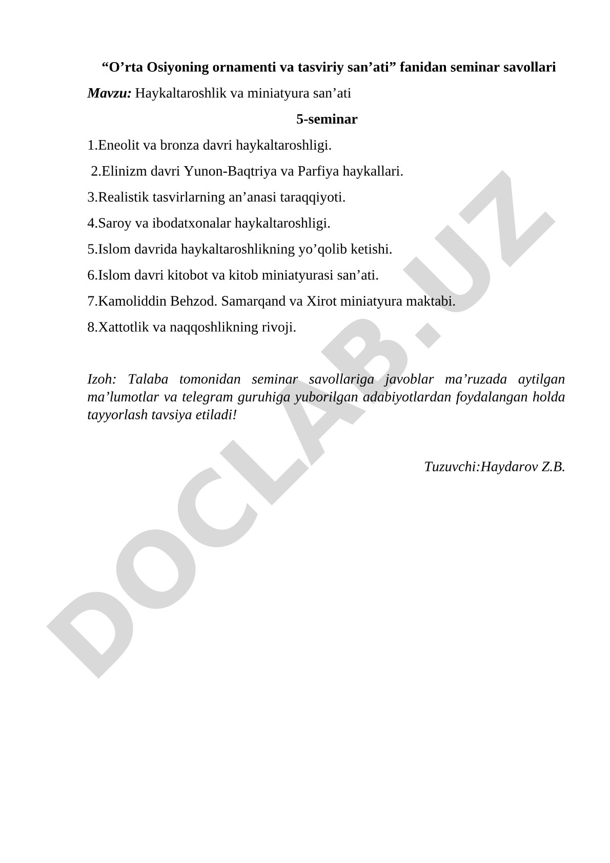 Haykaltaroshlik va miniatyura sanʼati