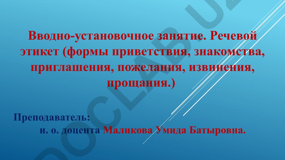 Вводно-установочное занятие по речевому этикету и роли русского языка