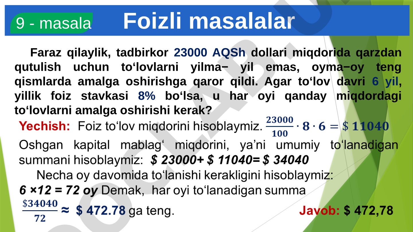 Foizli masalalar va ularning yechimlari