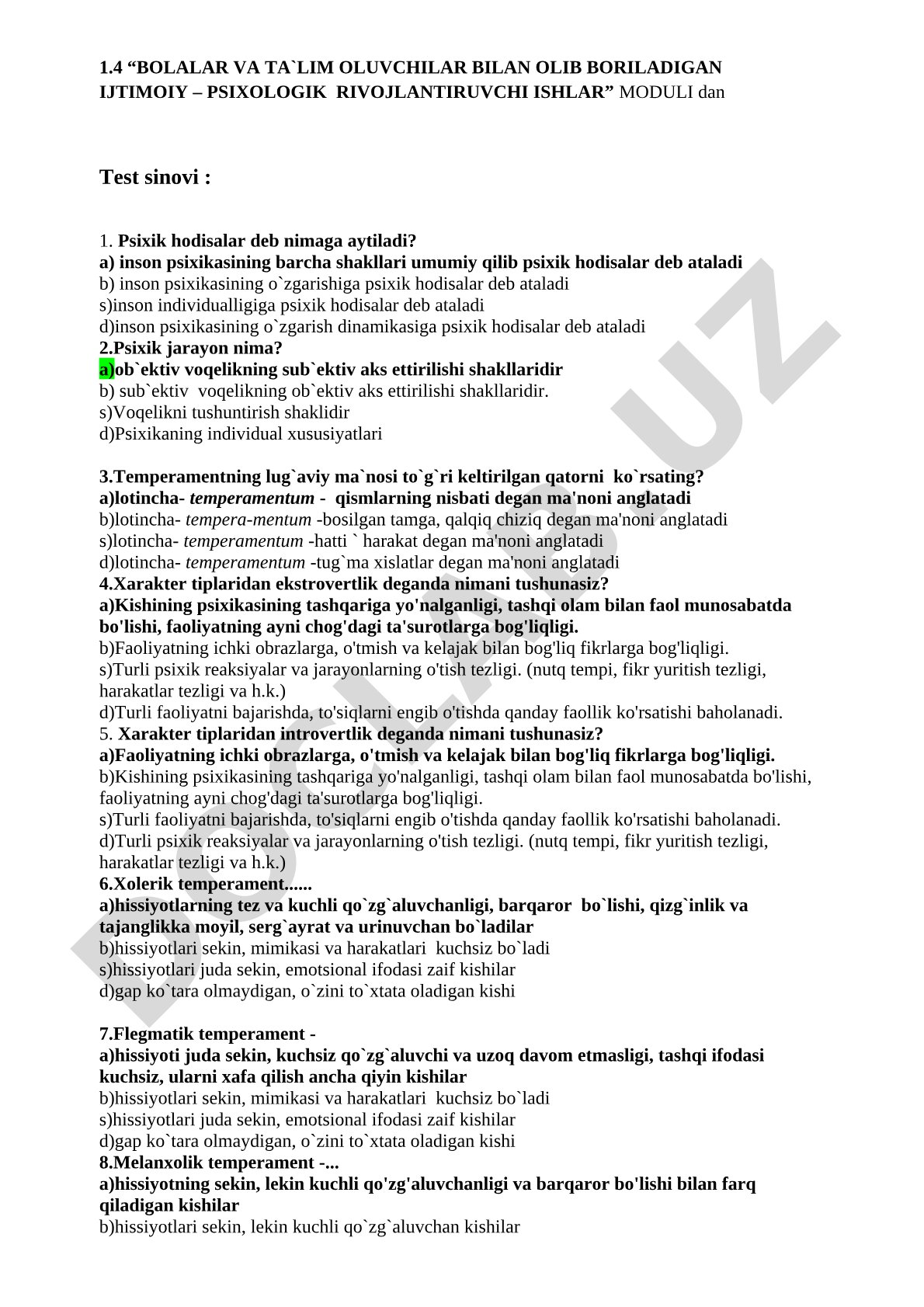 Bolalar va ta'lim oluvchilar bilan olib boriladigan ijtimoiy – psixologik rivojlantiruvchi ishlar