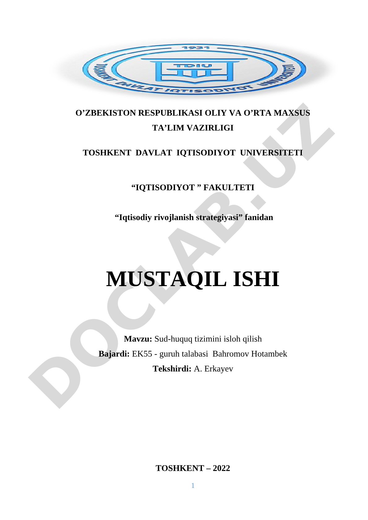 Sud-huquq tizimini isloh qilish