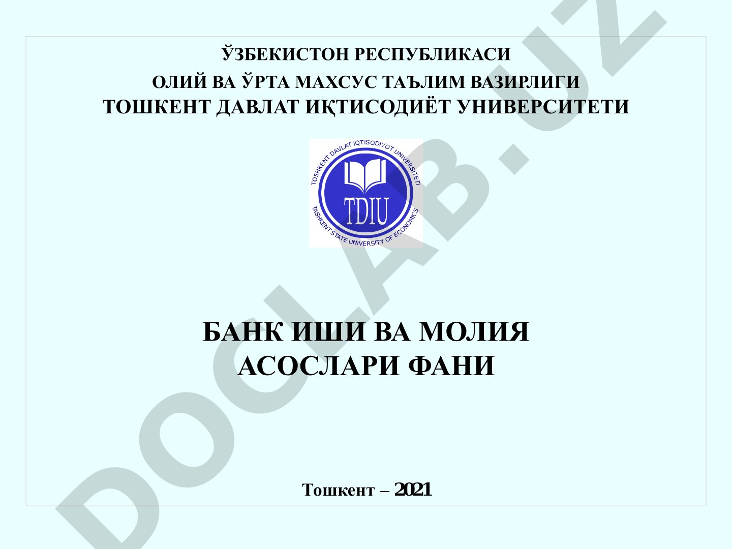 Bank ishi va moliya asoslari