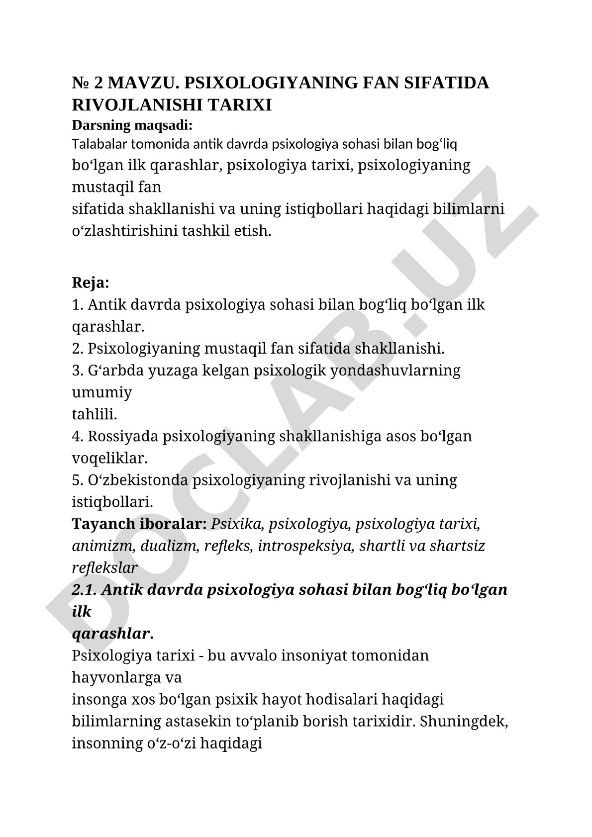 Psixologiyaning fan sifatida rivojlanishi tarixi