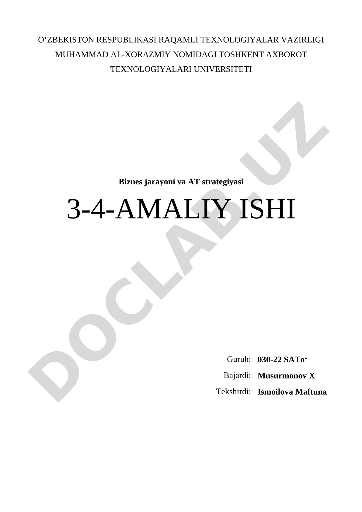 Kasalxonada bemorlarni qabulga yozish biznes-jarayonini modellashtirish