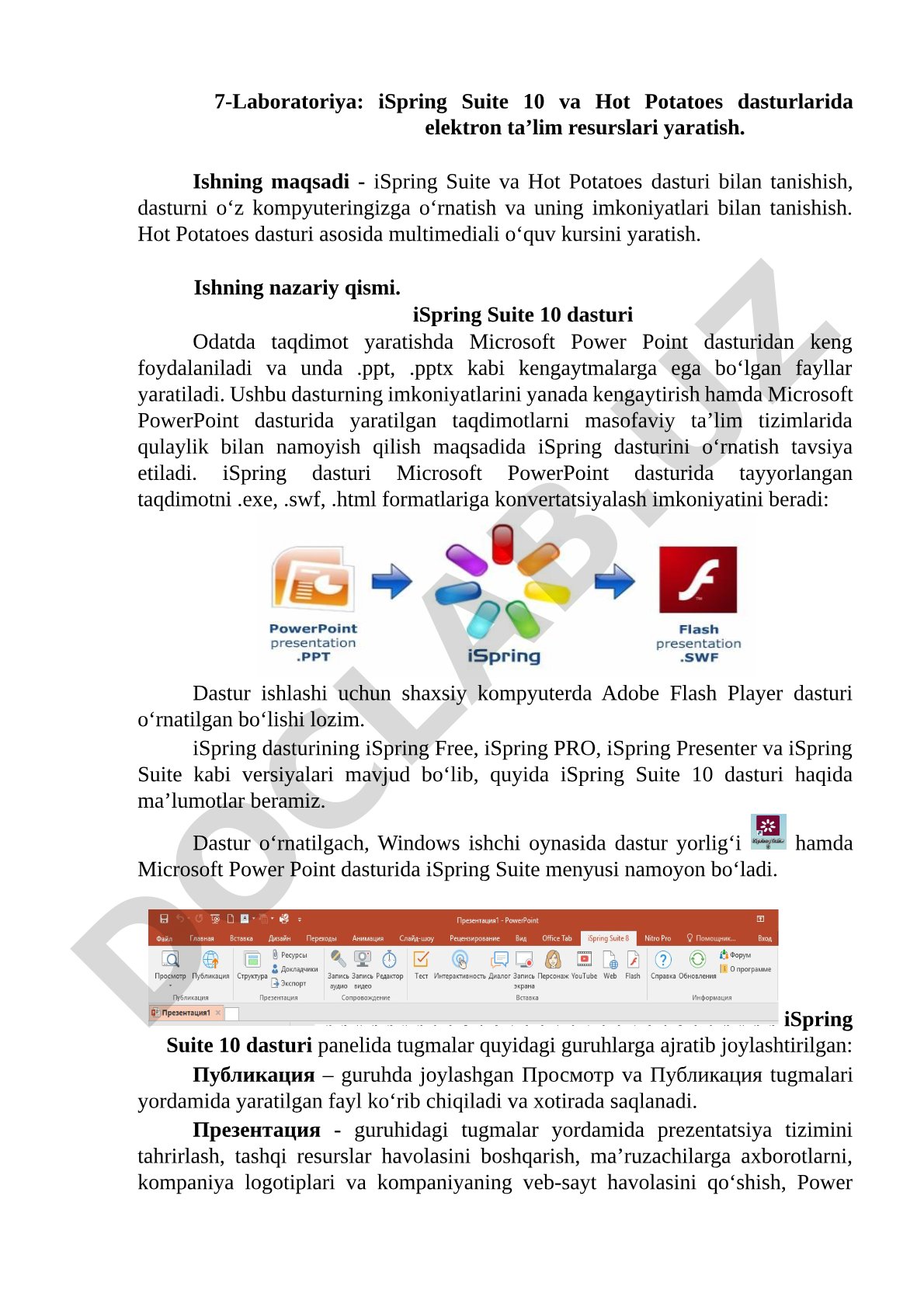 iSpring Suite 10 va Hot Potatoes dasturlarida elektron ta’lim resurslari yaratish