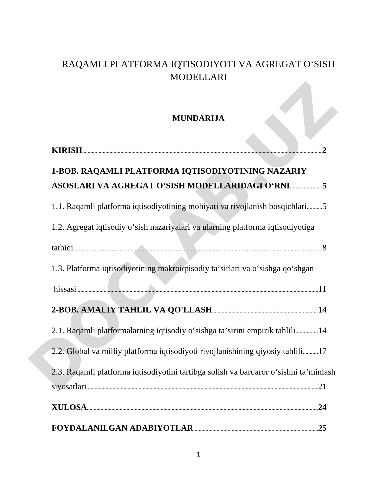 Raqamli platforma iqtisodiyoti va agregat o‘sish modellari