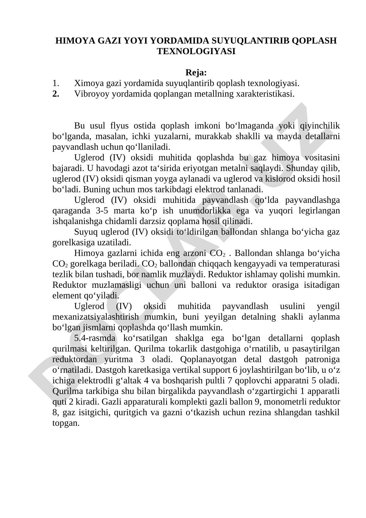 Himoya gazi yoyi yordamida suyuqlantirib qoplash texnologiyasi