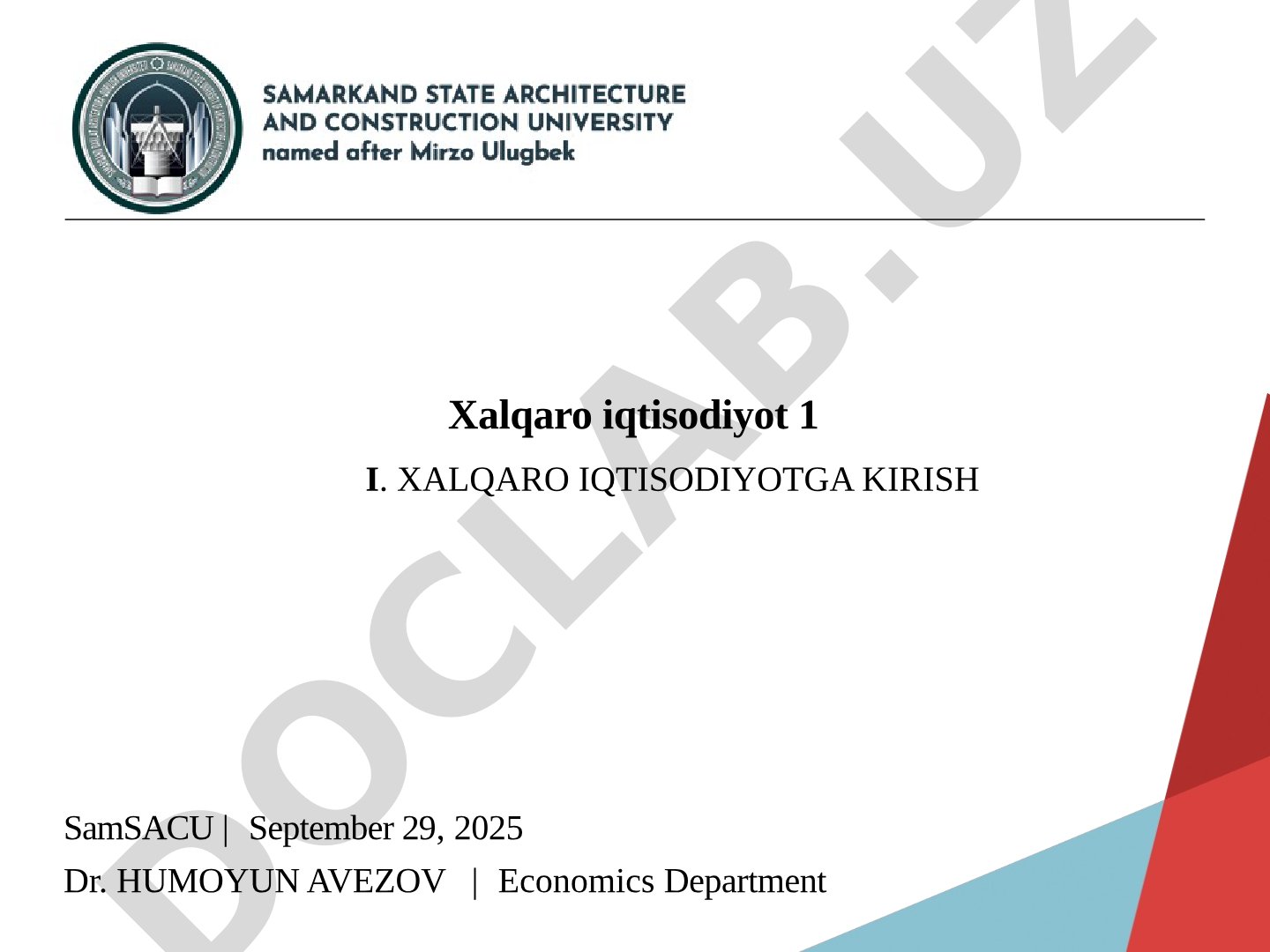 Xalqaro iqtisodiyotga kirish