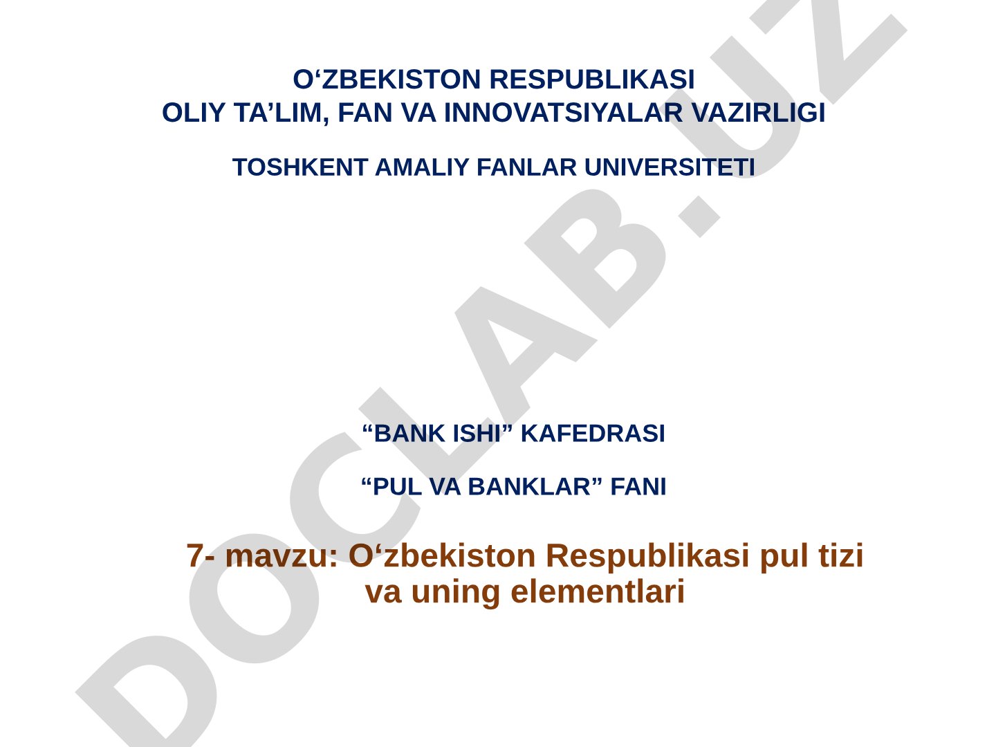 O‘zbekiston Respublikasi pul tizimi va uning elementlari